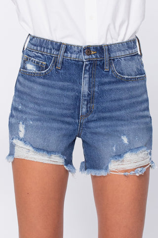 High Rise Distressed with Frayed Hem Jean Shorts