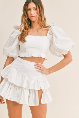 Puff Sleeve Crop Top and Skirt Set