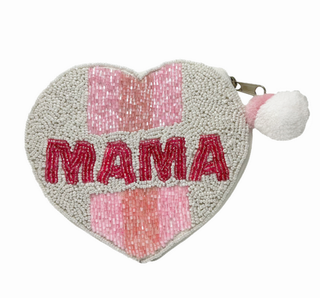 Mama Striped Heart Beaded Coin Pouch LC