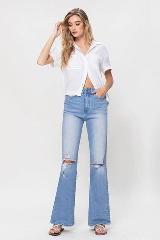 Nine To Ten High Rise Distressed Straight Flare Jean